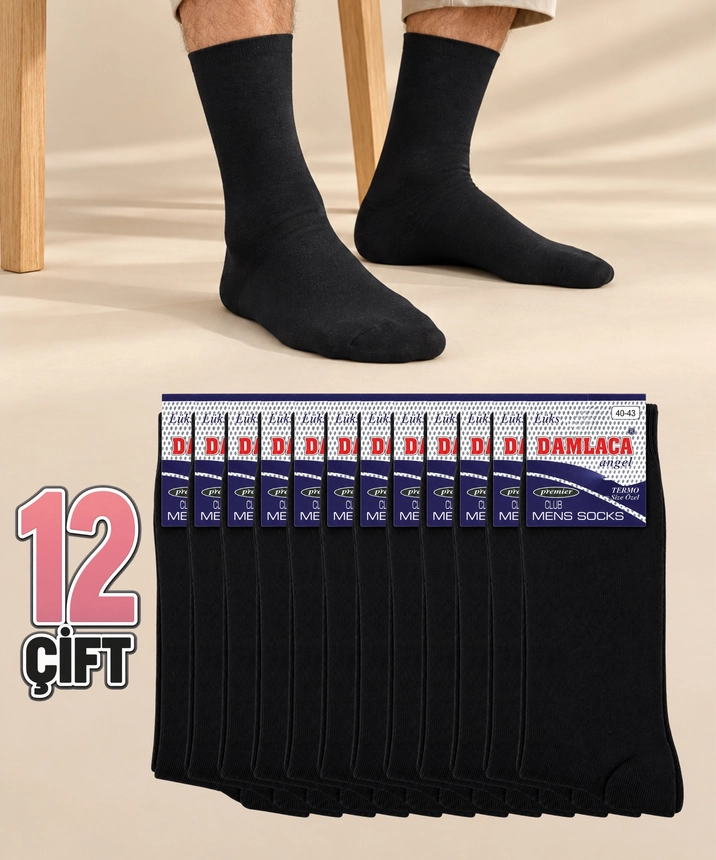 12 Çift Erkek Soket Çorap - SİYAH - 1