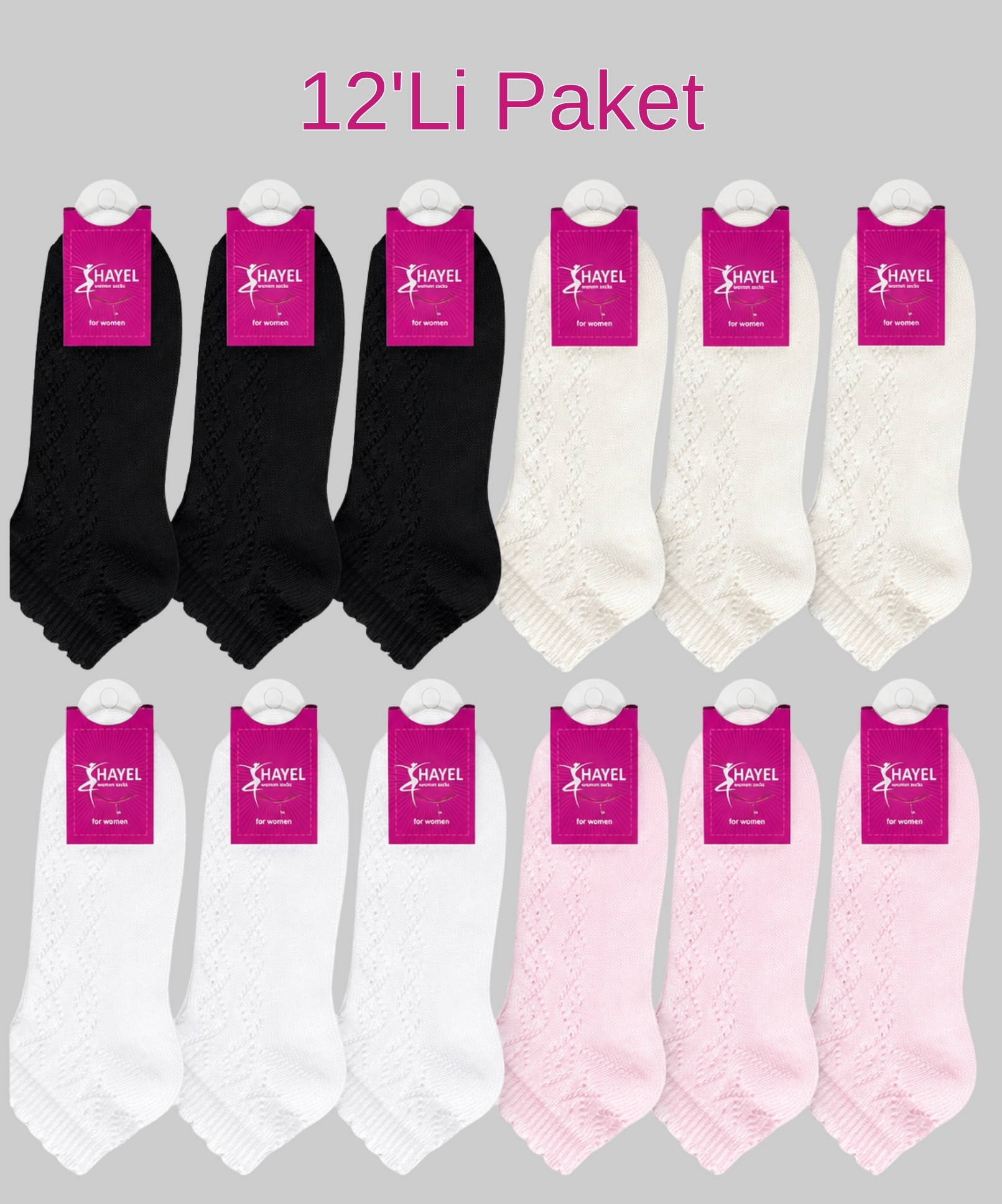 12'li Paket Örme Patik Çorap