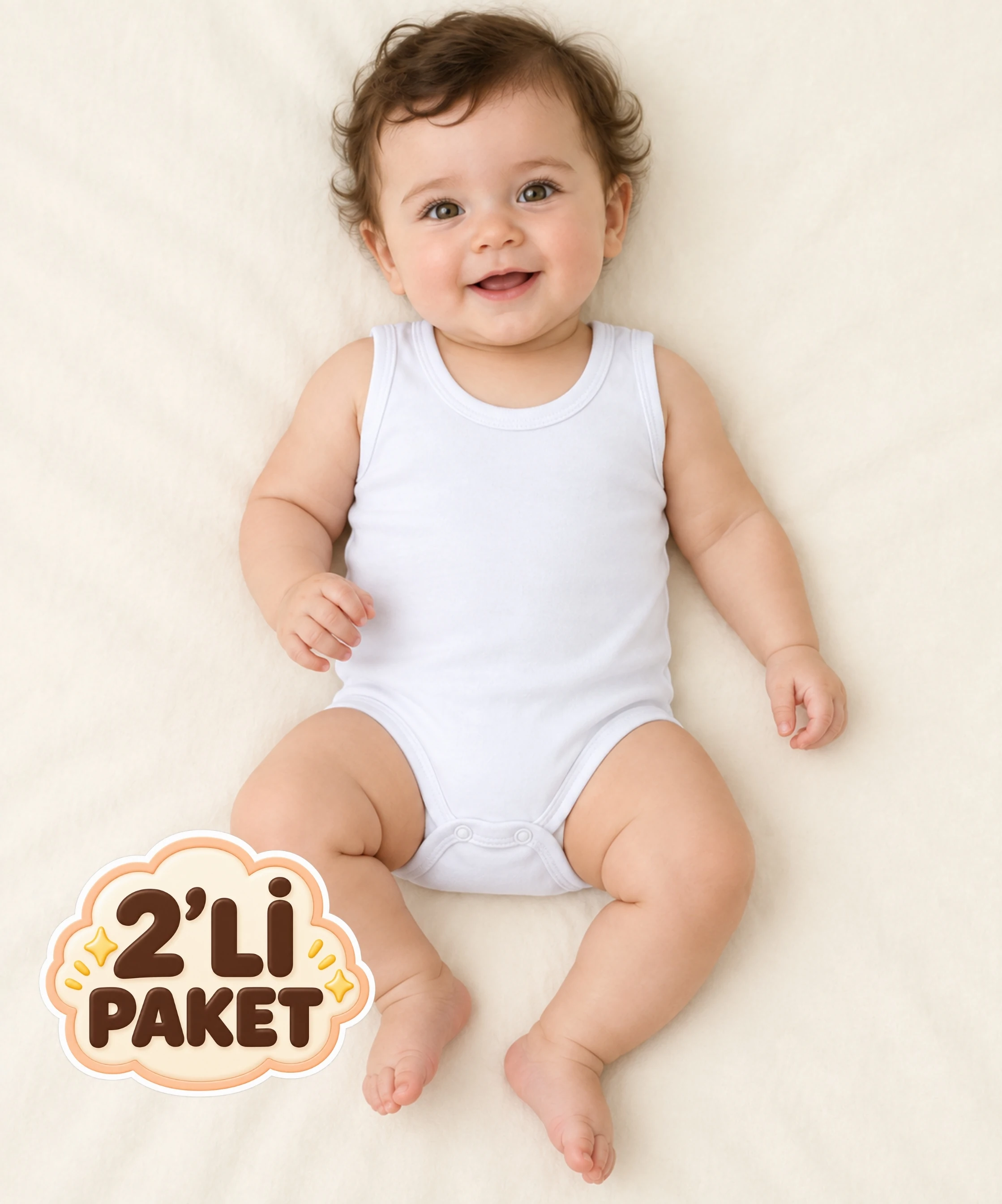 2'li Paket %100 Pamuk Askılı Bebek Çıtçıtlı Badi - BEYAZ 