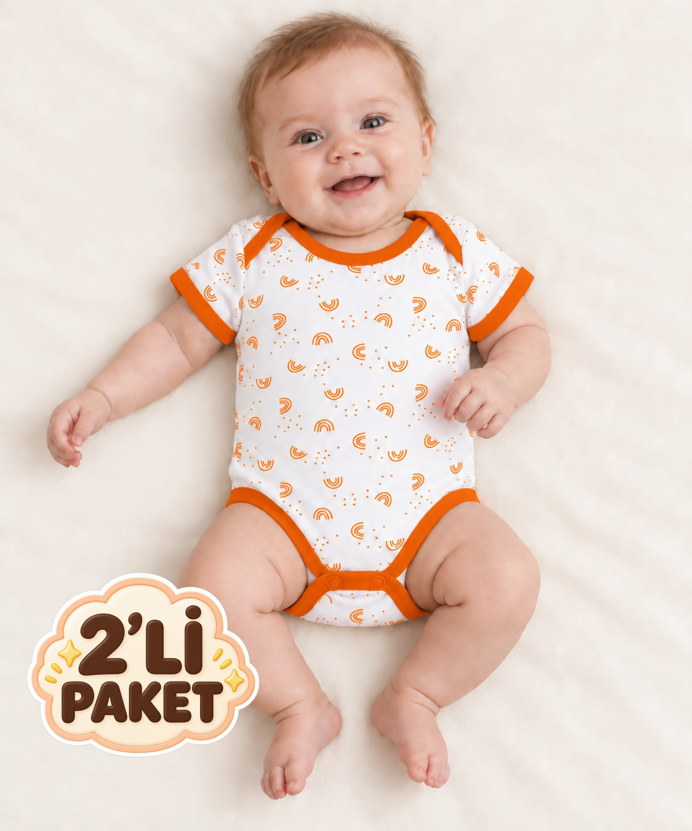2'li Paket %100 Pamuk Yarım Kol Bebek Çıtçıtlı Badi - TURUNCU - 1