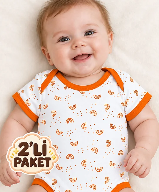 2'li Paket %100 Pamuk Yarım Kol Bebek Çıtçıtlı Badi - TURUNCU - 3