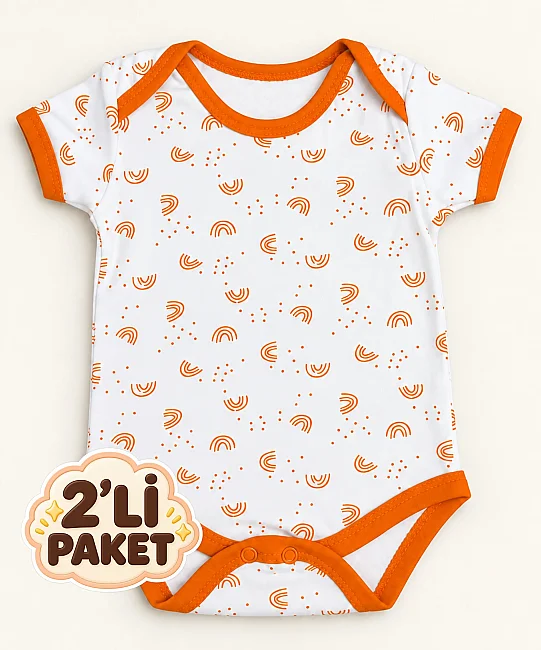2'li Paket %100 Pamuk Yarım Kol Bebek Çıtçıtlı Badi - TURUNCU (1)