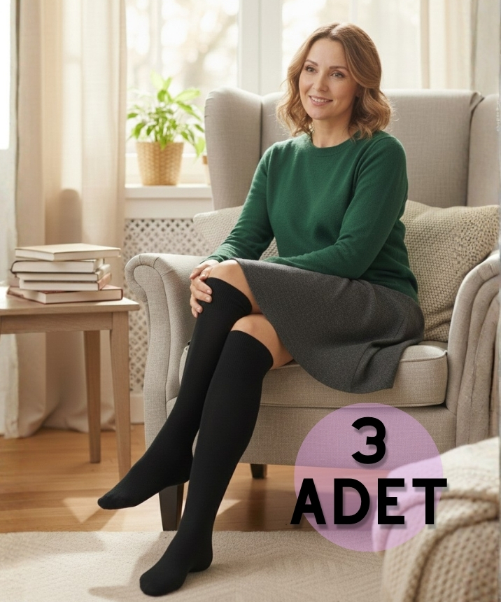 3'lü Paket Anne Dizaltı Çorap - SİYAH