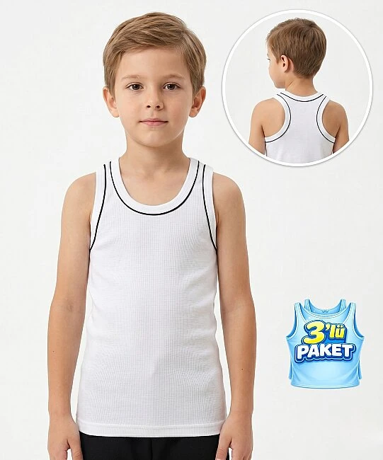 Pamuklu 3'lü Paket Erkek Çocuk Çapraz (Rambo) Atlet - BEYAZ