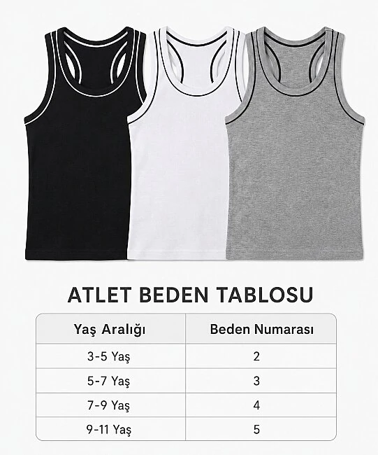 Pamuklu 3'lü Paket Erkek Çocuk Çapraz (Rambo) Atlet - BEYAZ (1)