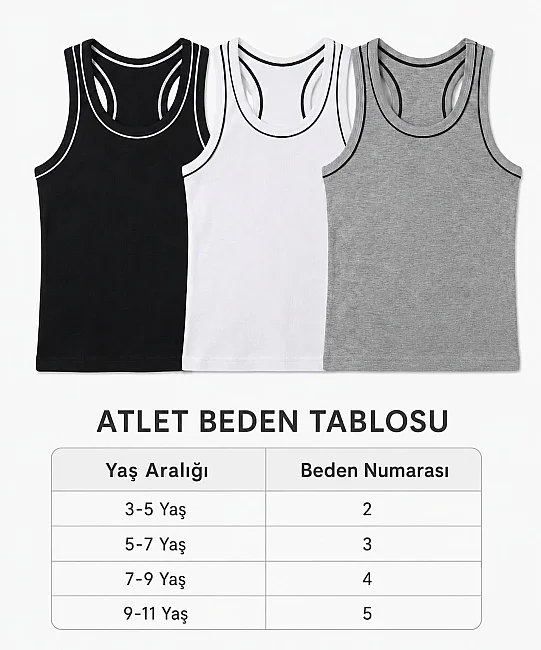 Pamuklu 3'lü Paket Erkek Çocuk Çapraz (Rambo) Atlet - SİYAH (1)