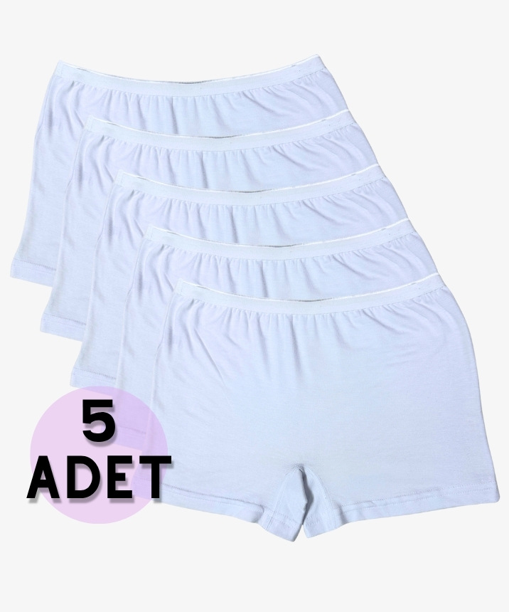 5'li Paket Bambu Kadın Boxer - BEYAZ - 1