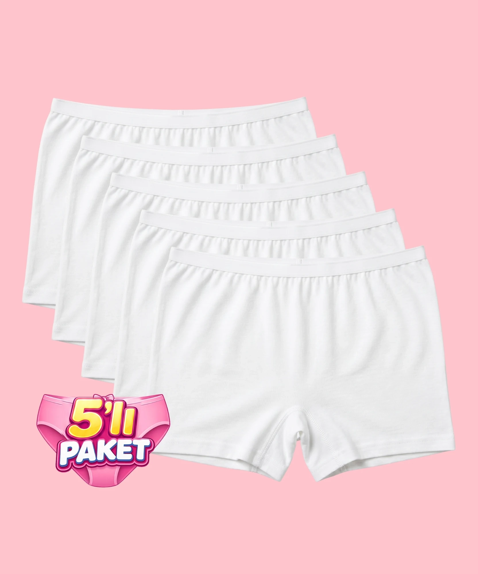 5'li Paket Bambu Kadın Boxer - BEYAZ
