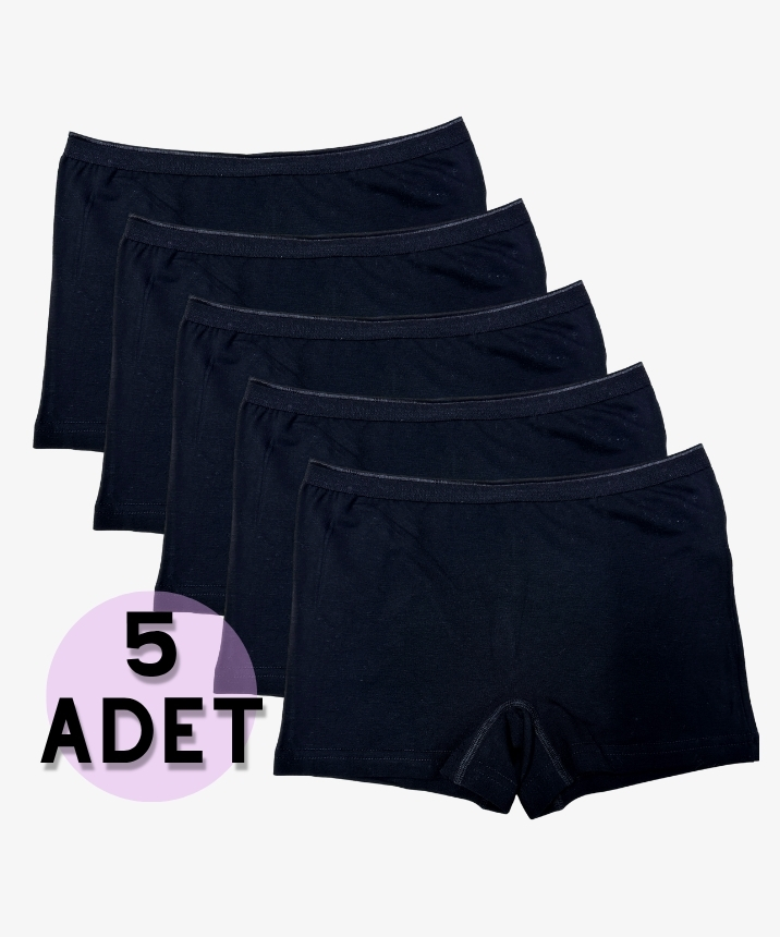 5'li Paket Bambu Kadın Boxer - SİYAH