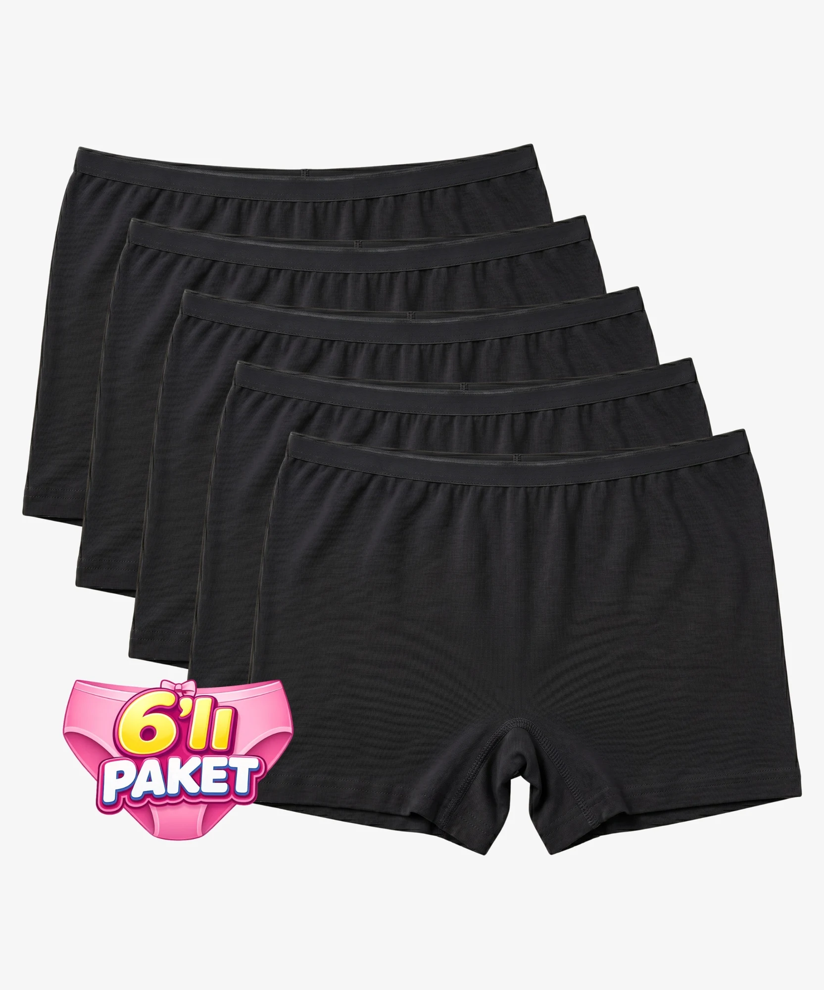5'li Paket Bambu Kadın Boxer - SİYAH