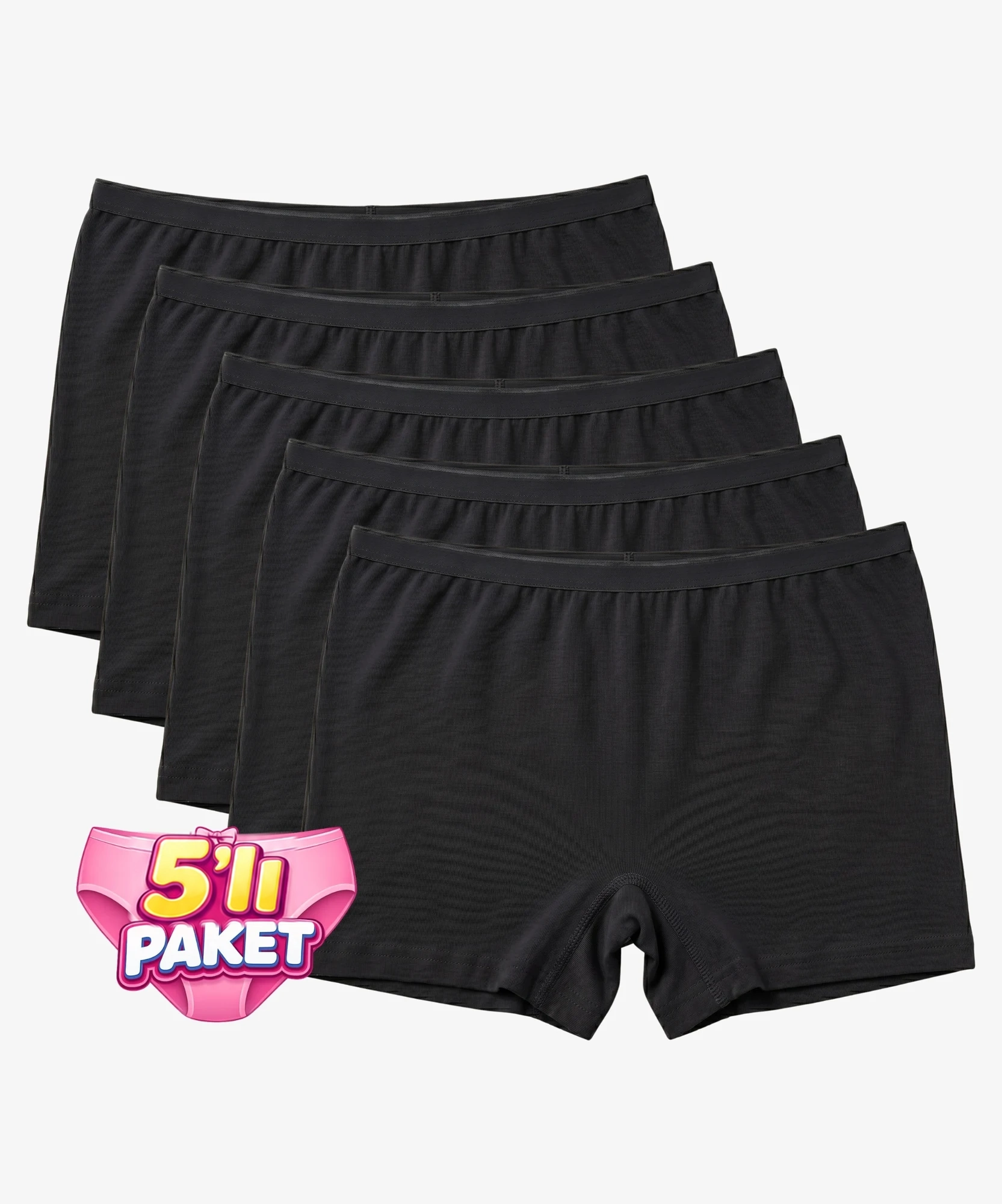 5'li Paket Bambu Kadın Boxer - SİYAH