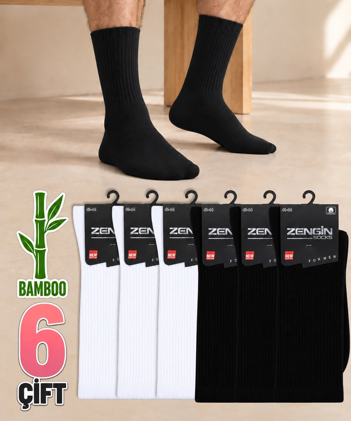 6 Çift Bambu Düz Erkek Soket Çorap - ASORTİ 