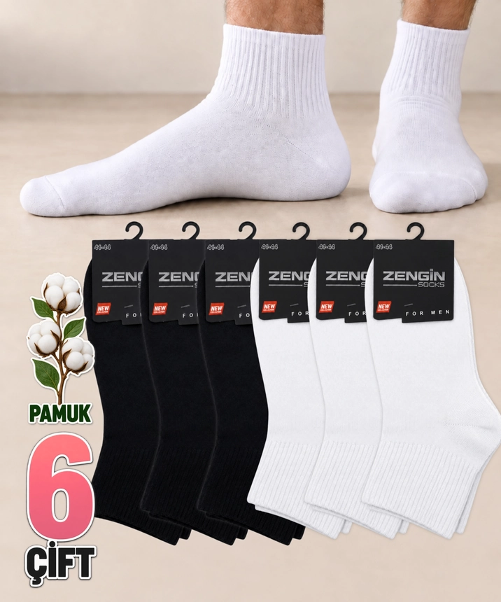 6 Çift Bambu Düz Erkek Yarım Konç Çorap - ASORTİ 