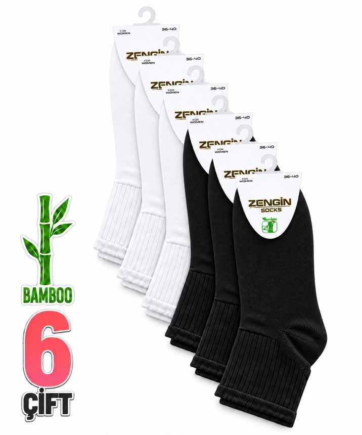 6 Çift Bambu Düz Kadın Kısa Konç Çorap - ASORTİ 