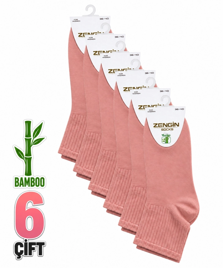 6 Çift Bambu Düz Kadın Kısa Konç Çorap - SOMON