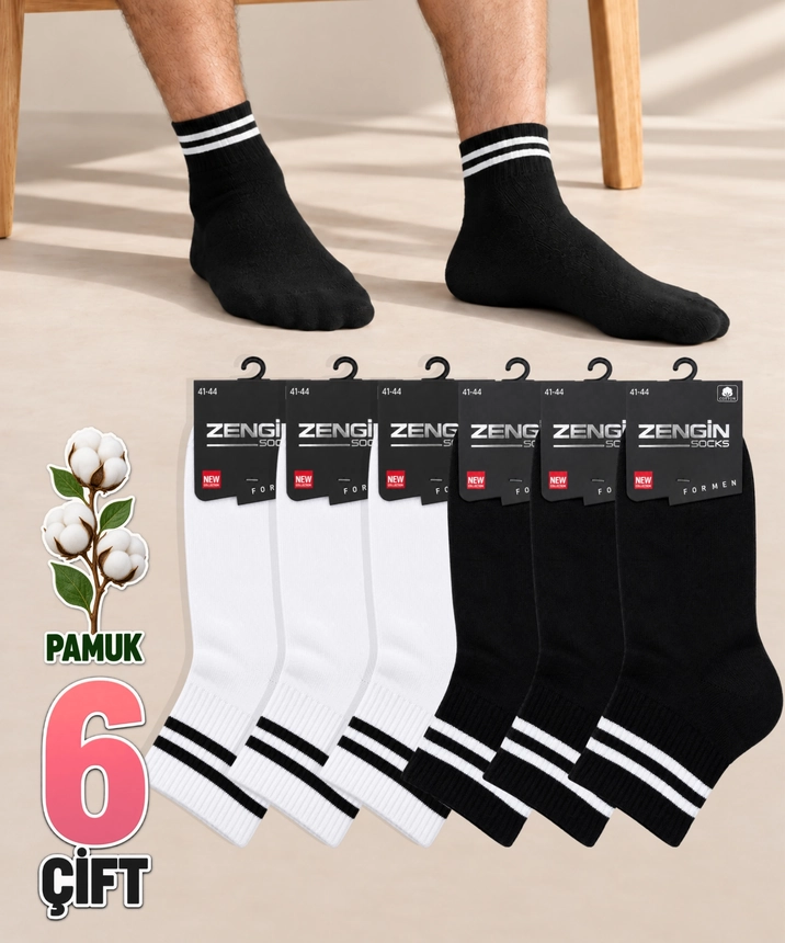 6 Çift Pamuklu Çizgili Erkek Kısa Konç Çorap - ASORTİ 