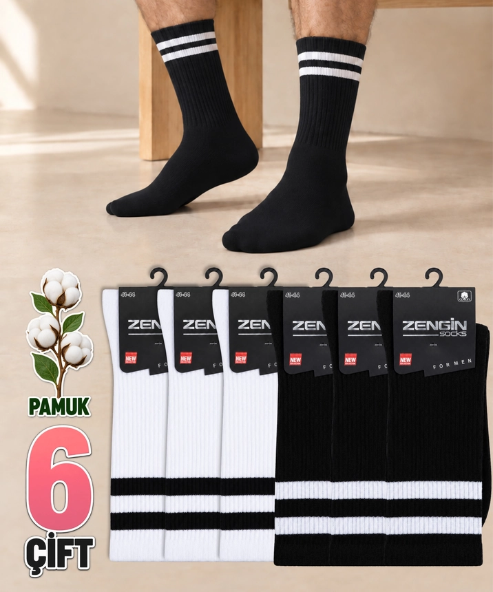 6 Çift Pamuklu Çizgili Erkek Soket Çorap - ASORTİ 