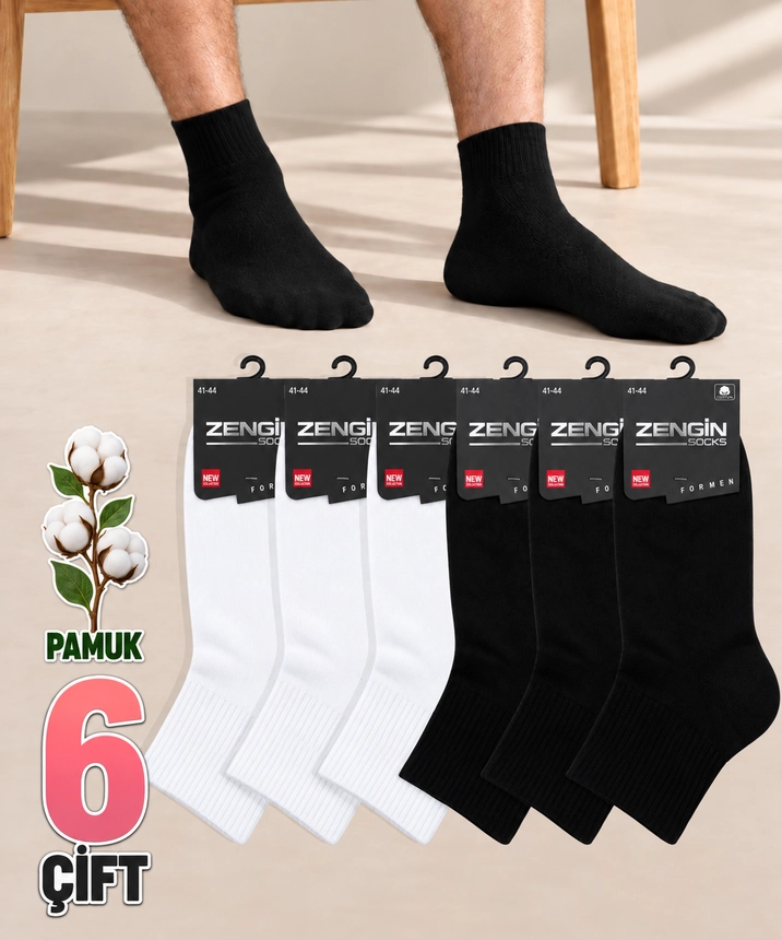 6 Çift Pamuklu Düz Erkek Kısa Konç Çorap - ASORTİ 