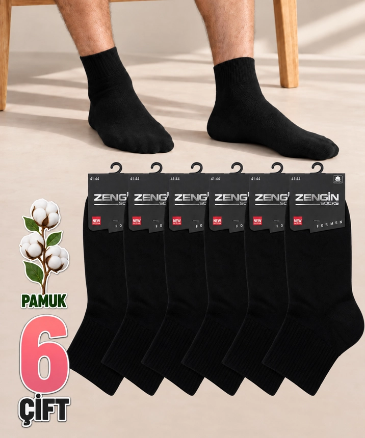 6 Çift Pamuklu Düz Erkek Kısa Konç Çorap - SİYAH