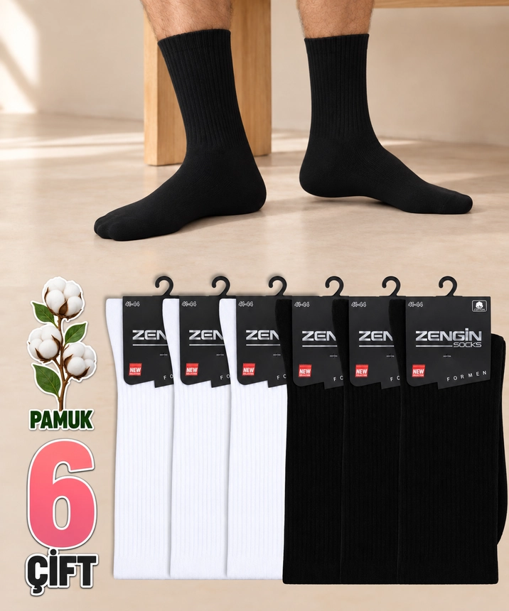 6 Çift Pamuklu Düz Erkek Soket Çorap - ASORTİ - 1