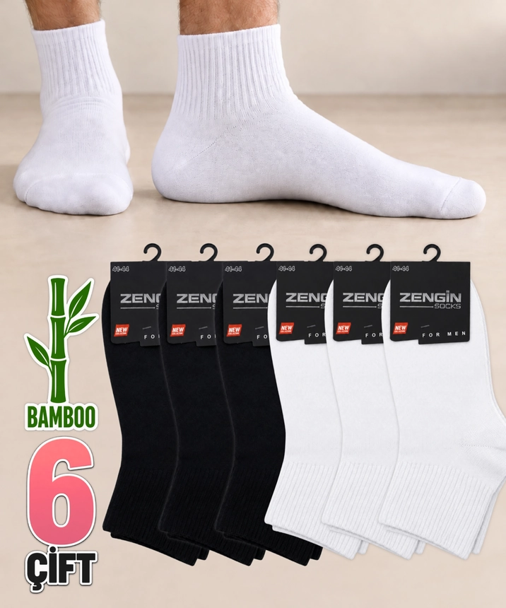 6 Çift Bambu Taban Altı Havlu Erkek Yarım Konç Çorap - ASORTİ 