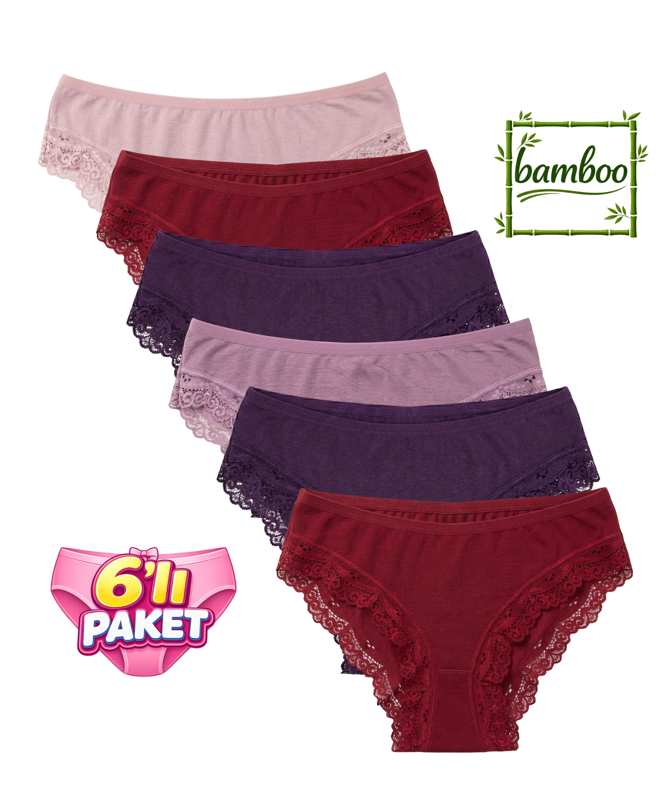 6'lı Paket Bambu Dantelli Bikini Külot - ASORTİ - 1