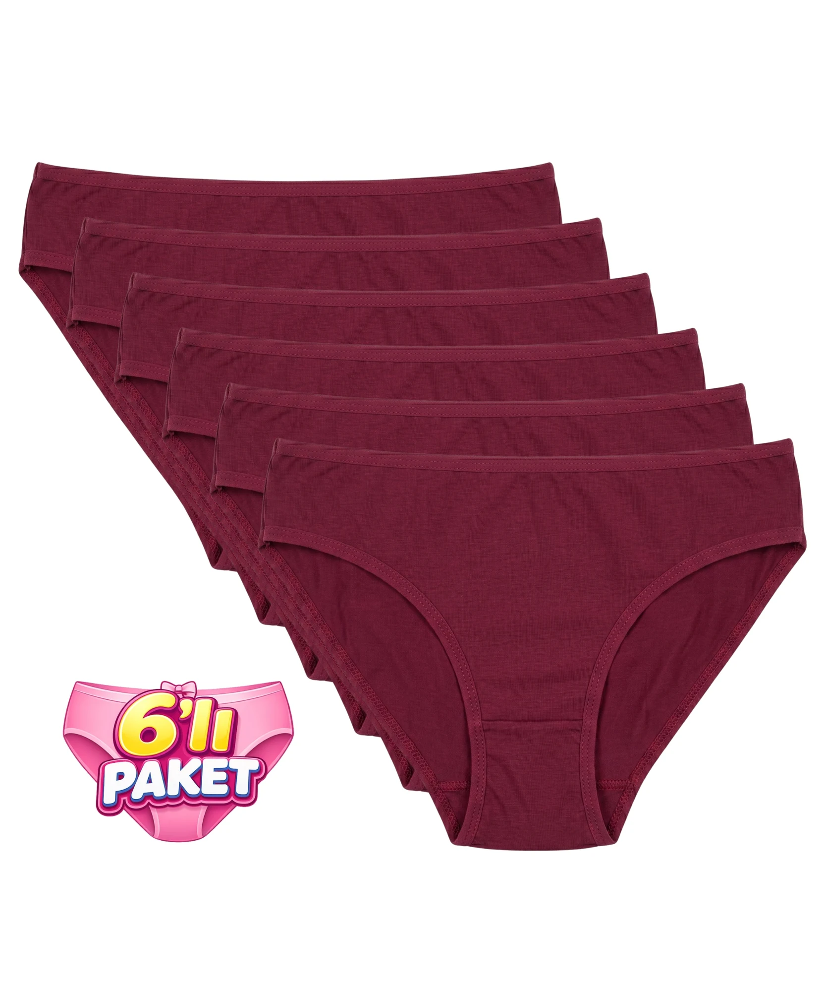 6'LI PAKET BİKİNİ KADIN KÜLOT - BORDO