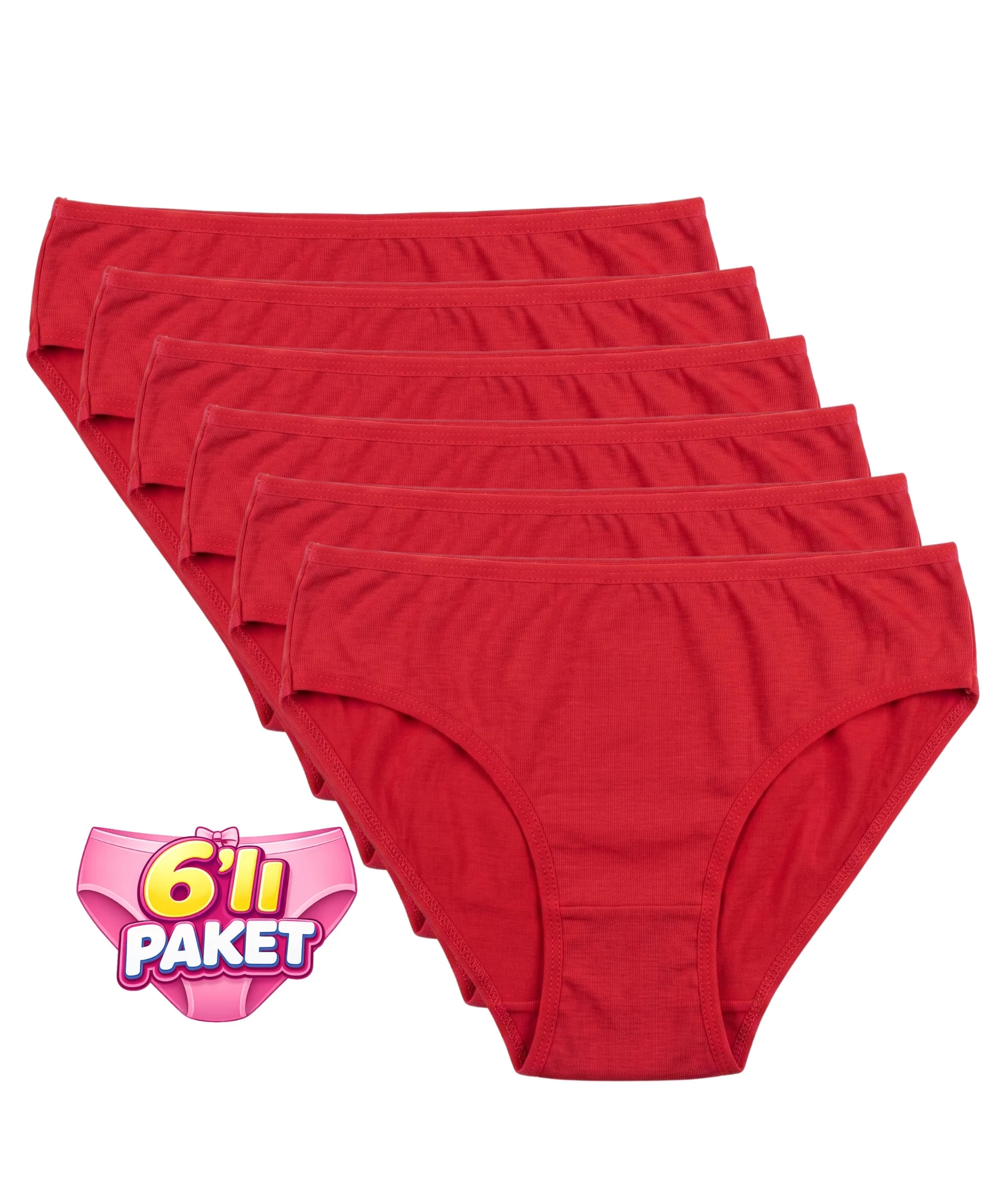 6'LI PAKET BİKİNİ KADIN KÜLOT - KIRMIZI