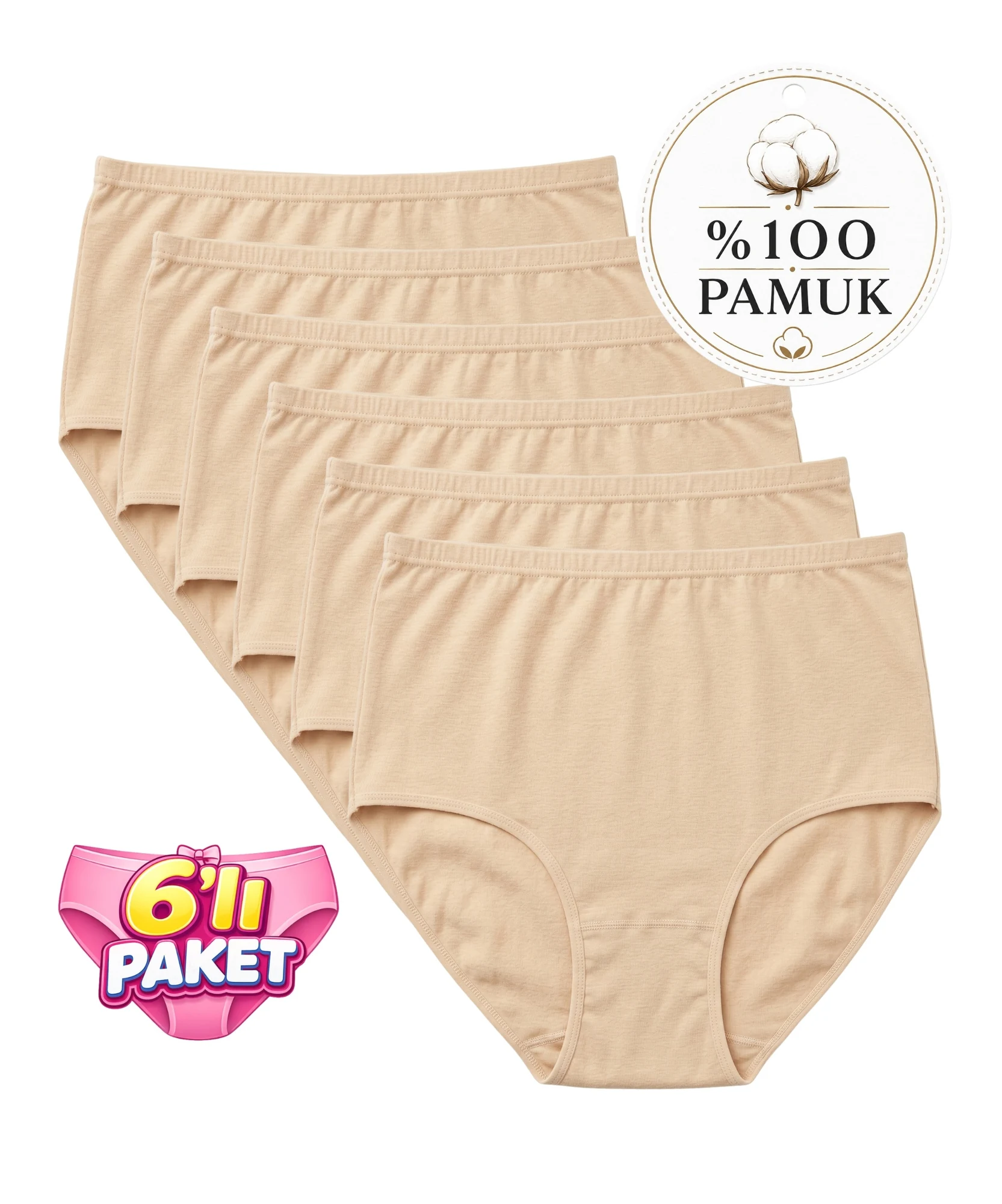 6'lı Paket Büyük Beden Biyeli Bato Külot - TEN