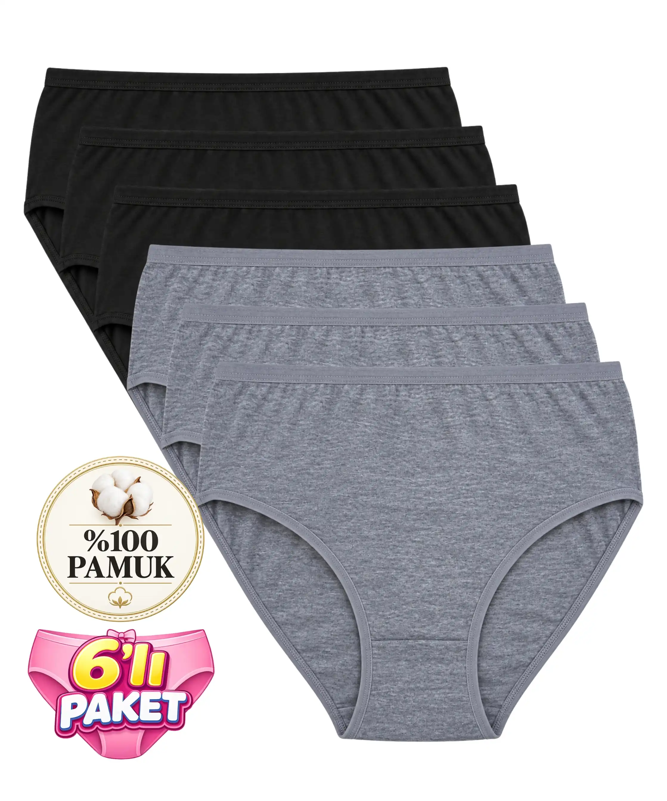 6'lı Paket Büyük Beden %100 Pamuklu Bato Külot - ASORTİ-2