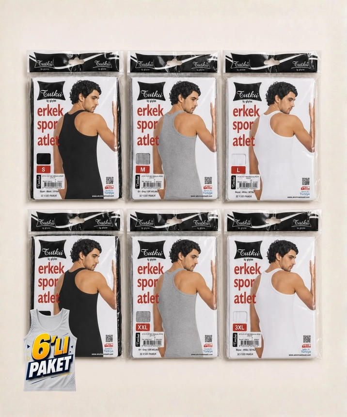 6'lı Paket Çapraz Askılı Erkek Spor Atlet - ASORTİ - 1