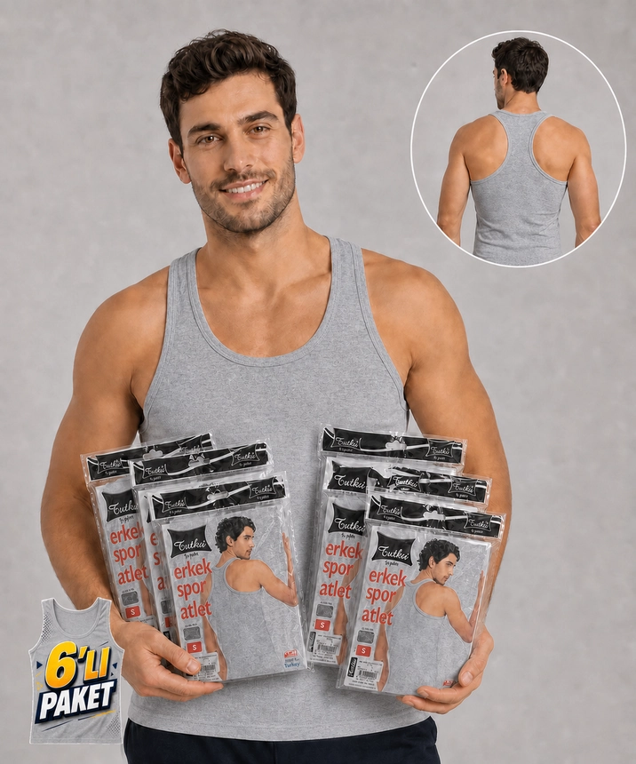 6'lı Paket Çapraz Askılı Erkek Spor Atlet - GRİ