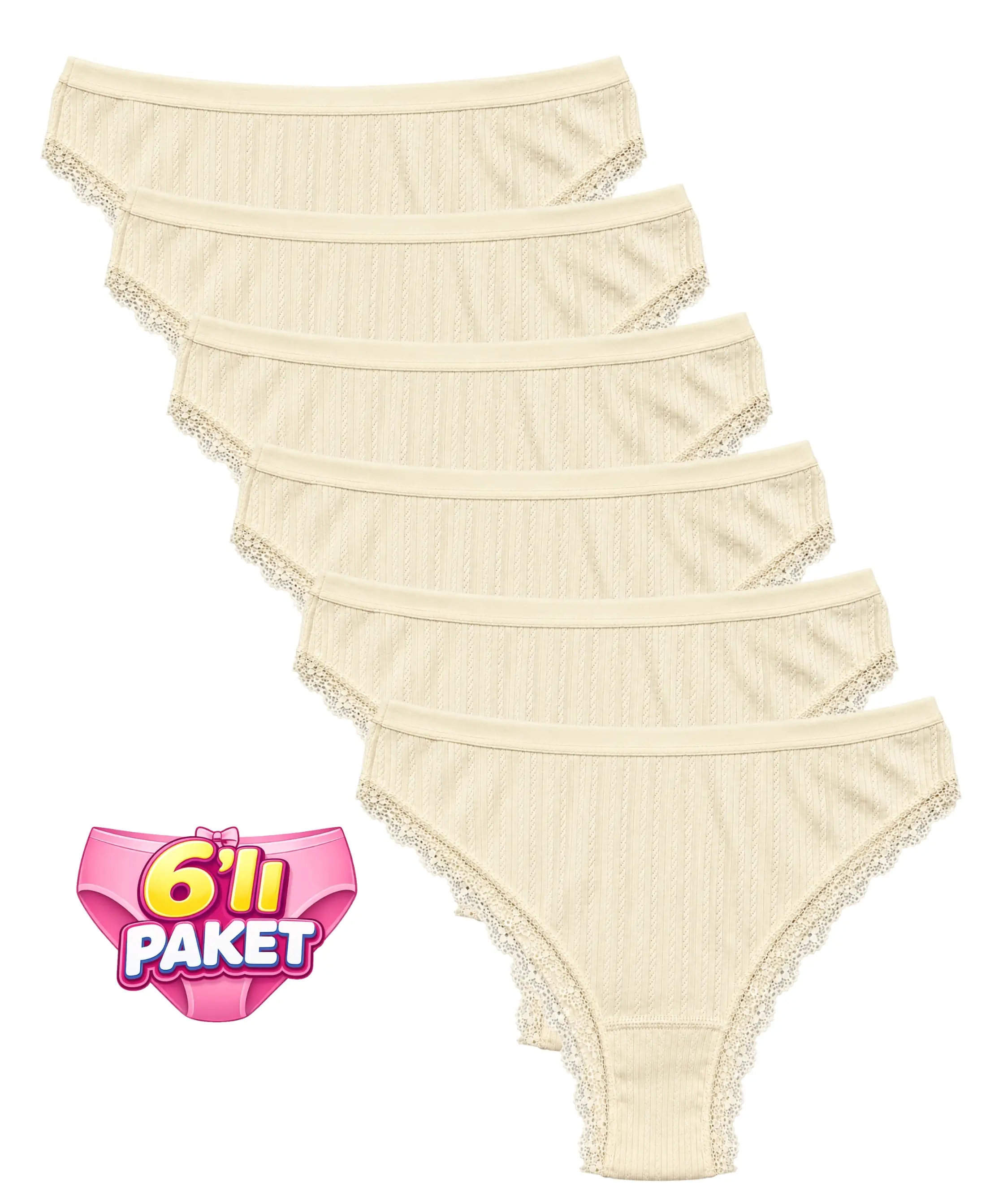 6'lı Paket Dantelli Brazilian Külot - TEN - 1