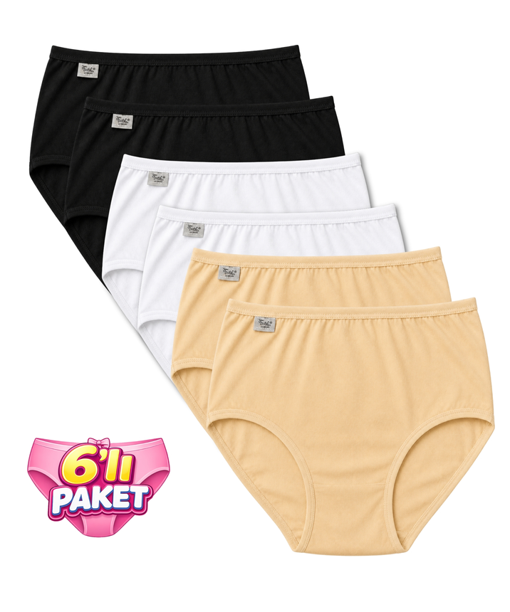 6'lı Paket Elastan Bato Kadın Külot - ASORTİ
