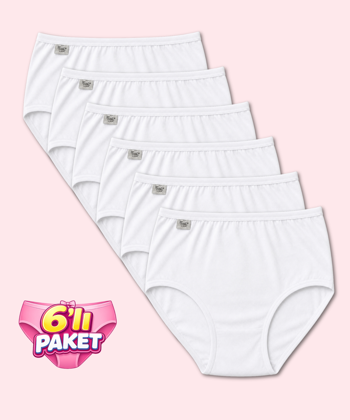 6'lı Paket Elastan Bato Kadın Külot - BEYAZ