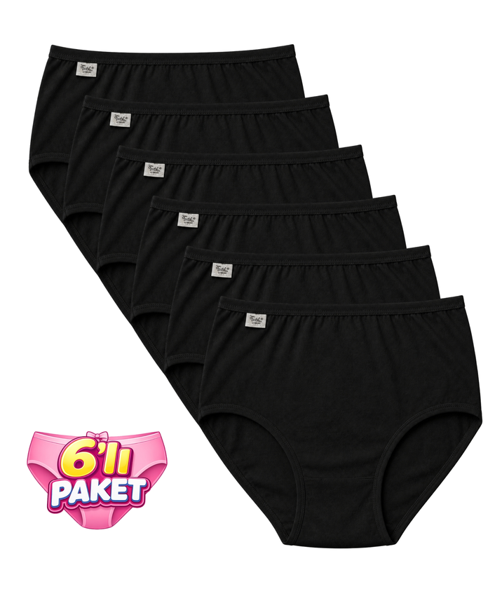6'lı Paket Elastan Bato Kadın Külot - SİYAH - 1