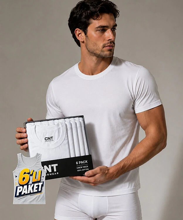 6'Lı Paket Erkek Penye Sıfır Yaka Atlet - BEYAZ - 1