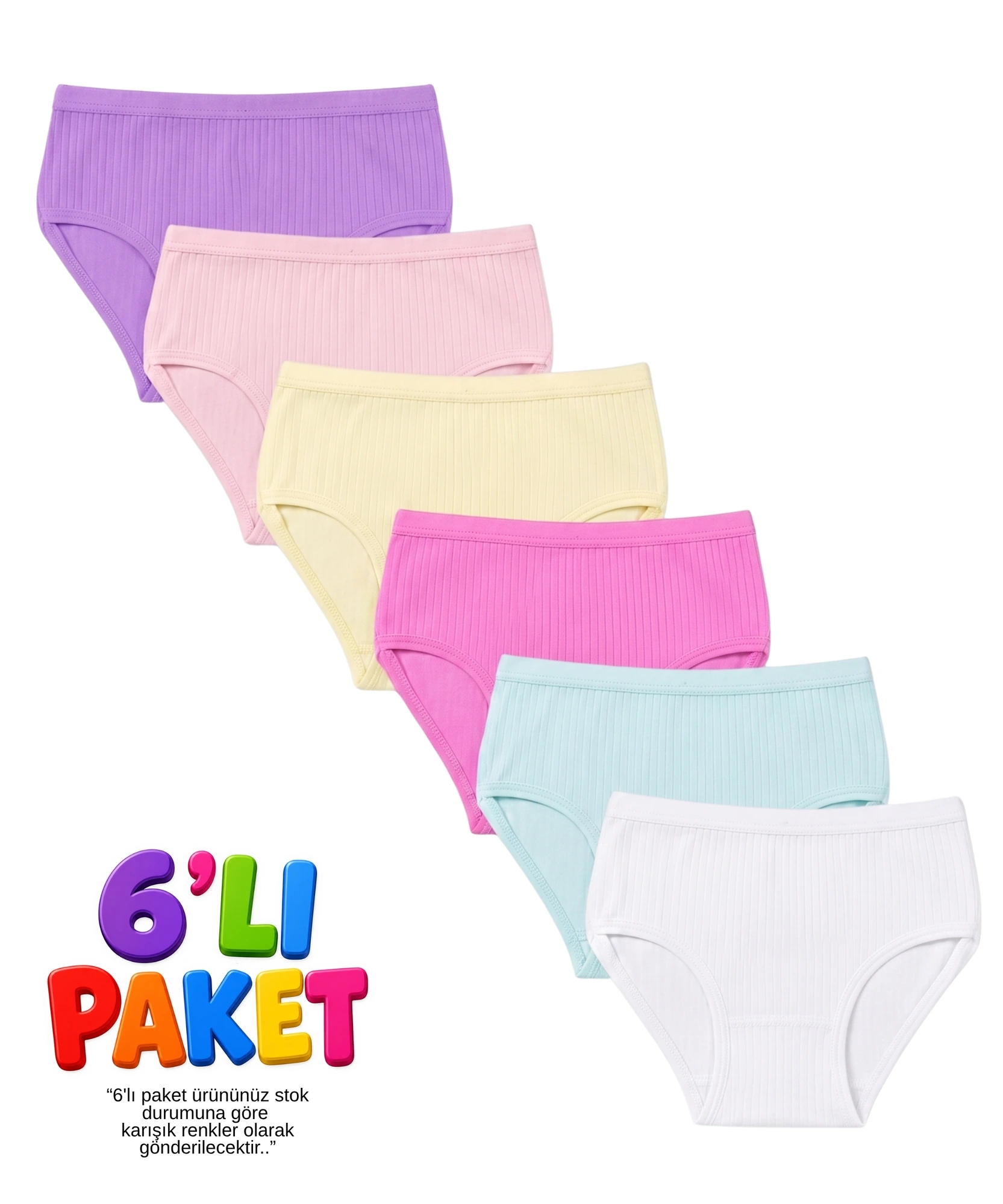 6'Lı Paket Fitilli Kız Çocuk Külot - ASORTİ