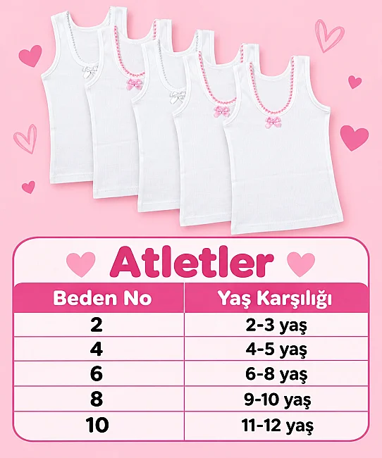 6'Lı Paket %100 Pamuk Geniş Askılı Kız Çocuk Atlet - BEYAZ (1)