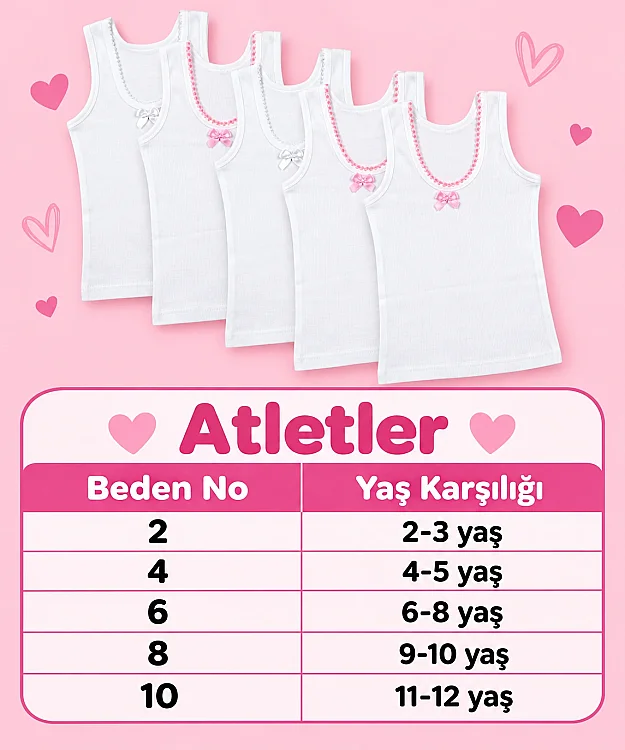 6'Lı Paket %100 Pamuk Geniş Askılı Kız Çocuk Atlet - BEYAZ - 2