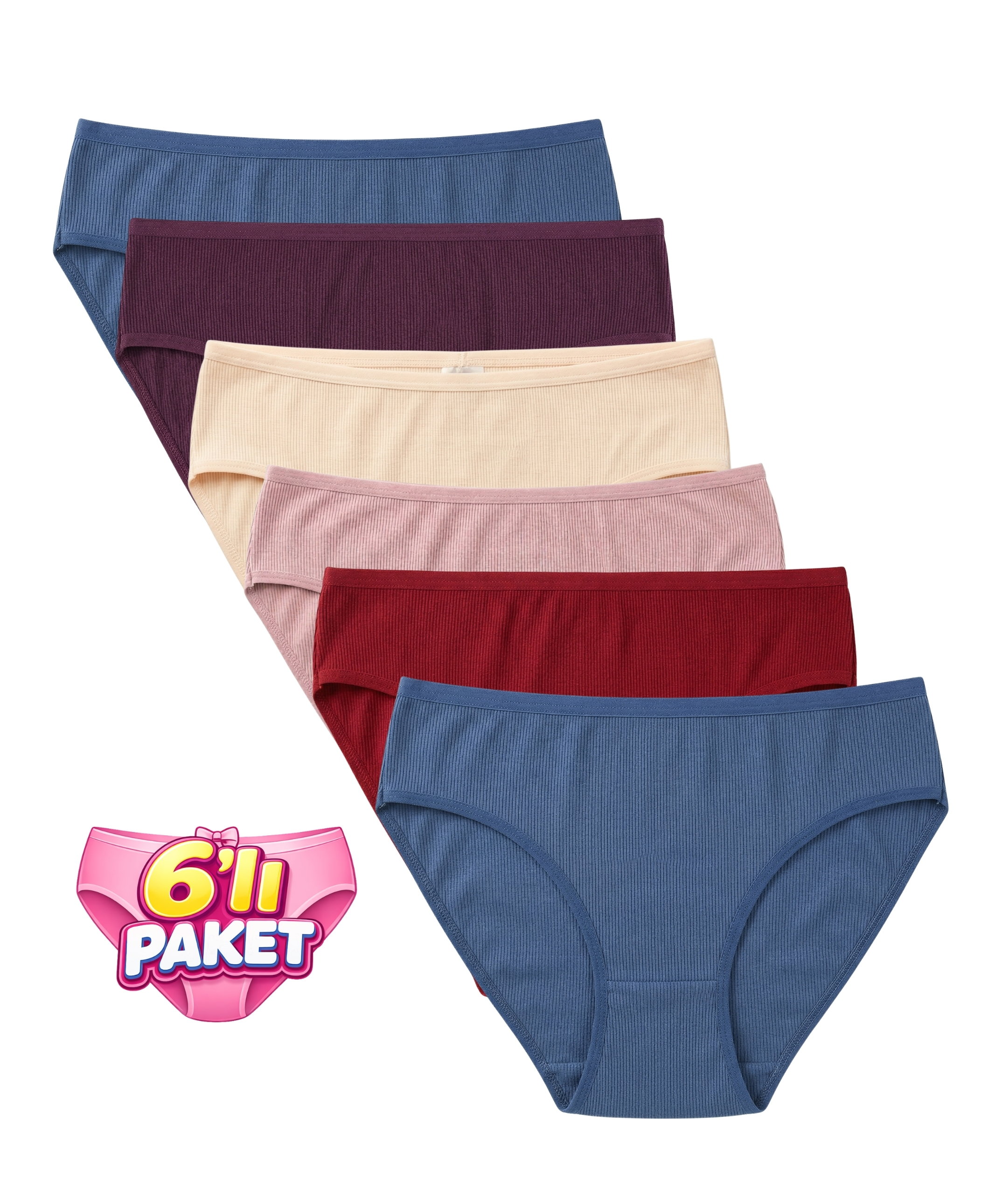 6'lı Paket İnce Likralı Kaşkorse Bikini Külot - ASORTİ