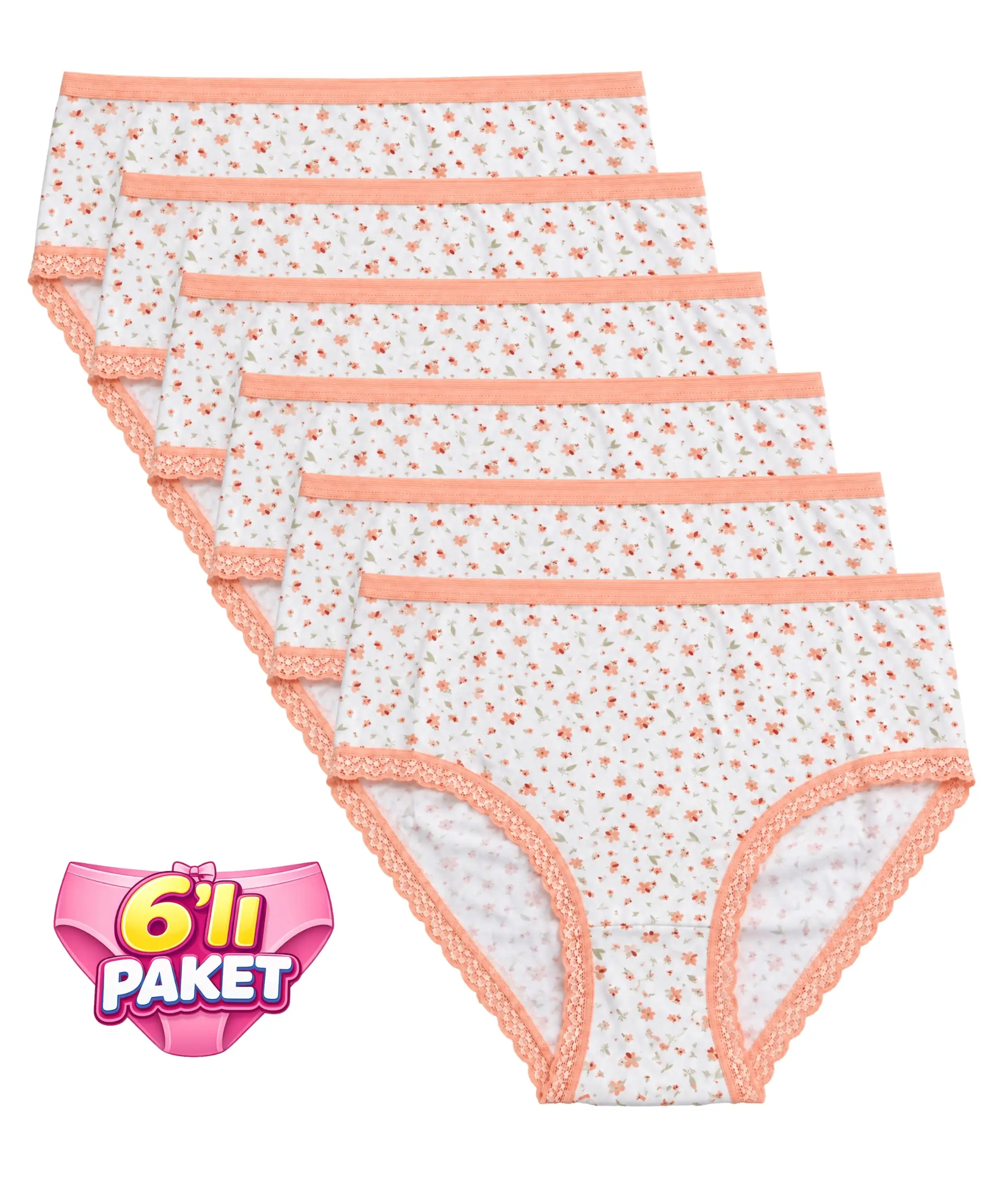 6'lı Paket Kadın Bato Külot - ÇİÇEK DESEN - 1