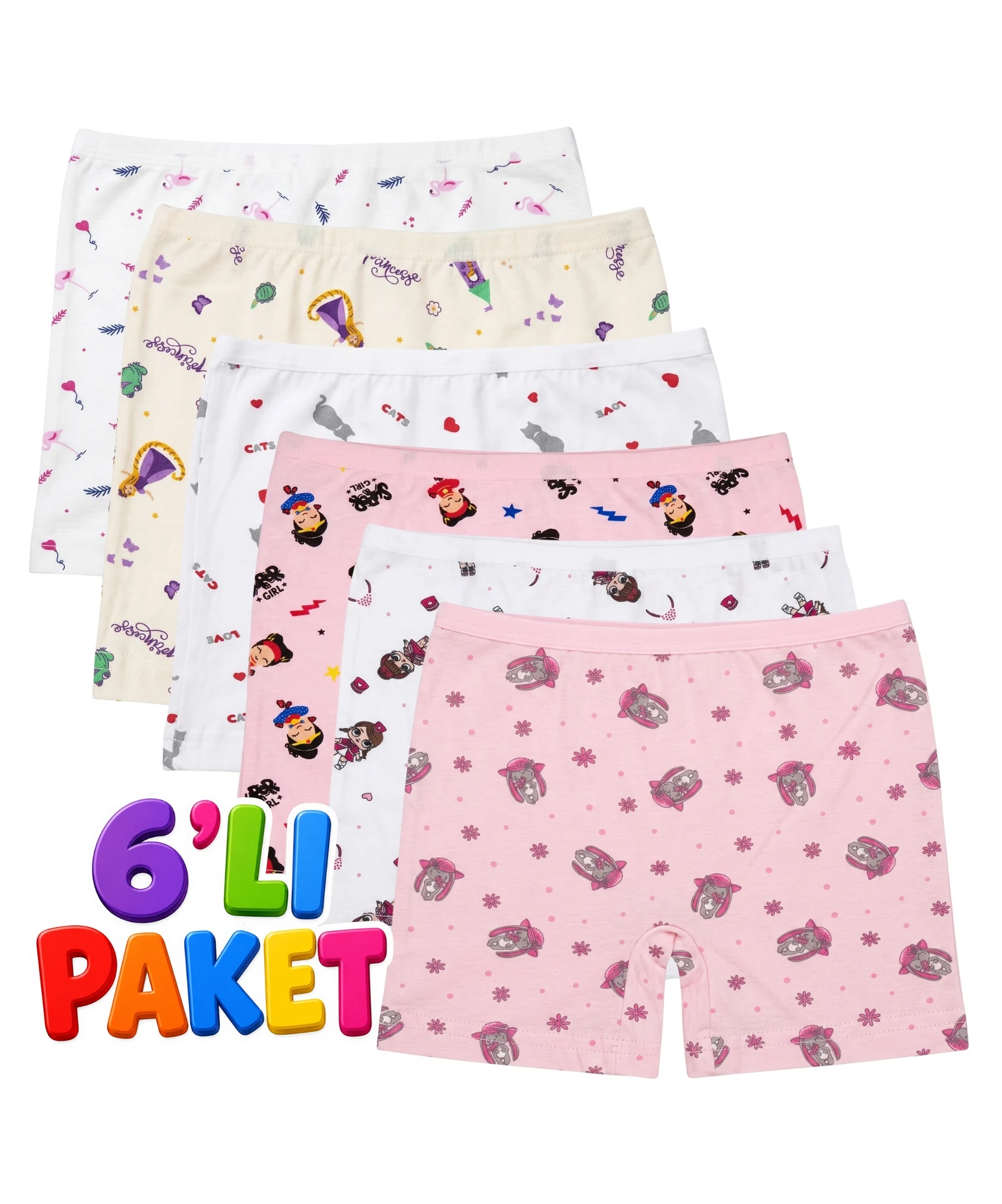 6'Lı Paket Kız Çocuk Boxer - ASORTİ