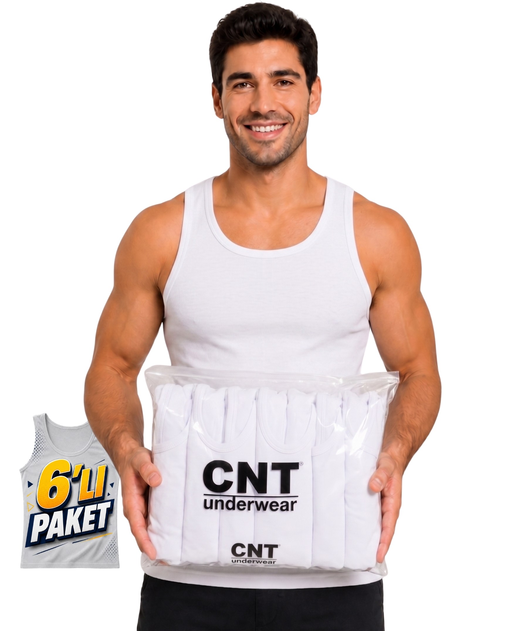 6'Lı Paket Pamuklu Askılı Penye Erkek Atlet - BEYAZ