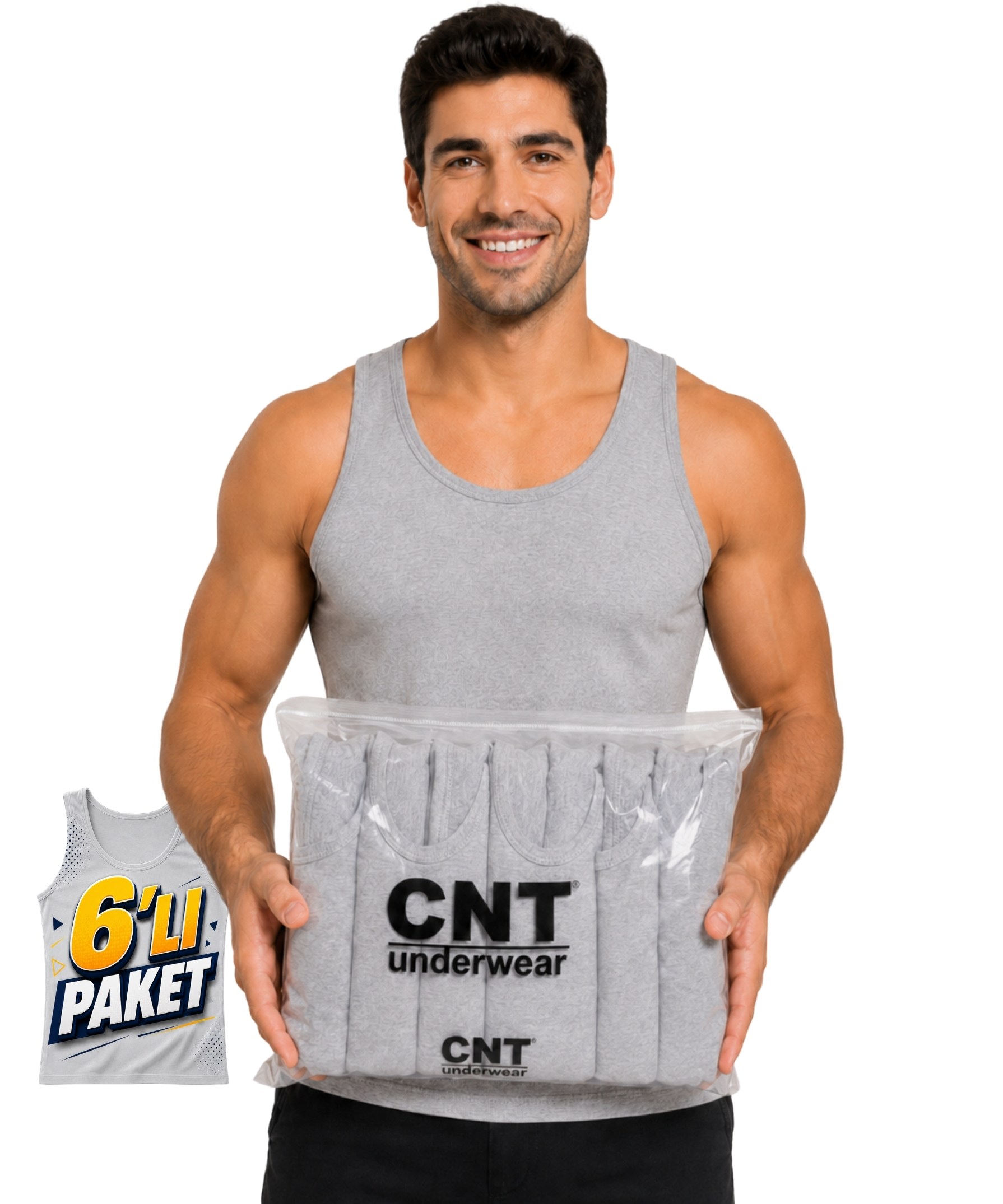 6'Lı Paket Pamuklu Askılı Penye Erkek Atlet - GRİ