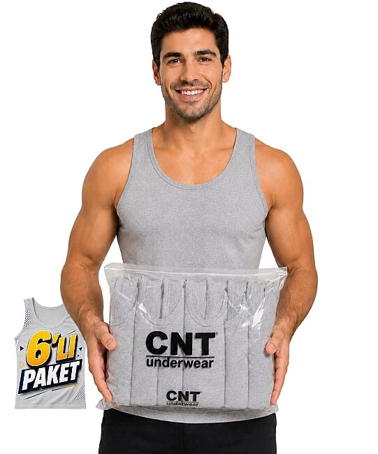 6'Lı Paket  Pamuklu Askılı Penye Erkek Atlet - GRİ