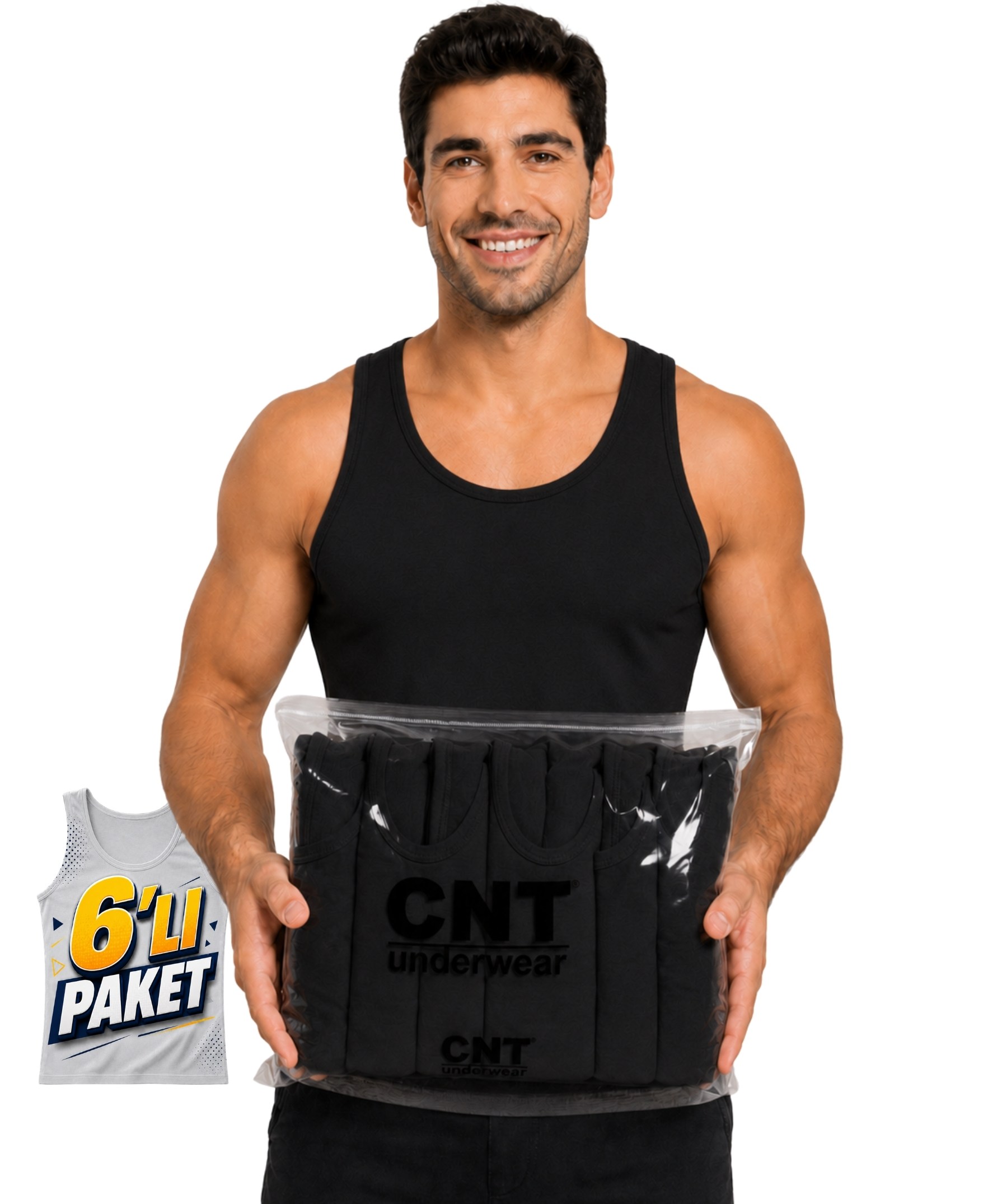 6'Lı Paket Pamuklu Askılı Penye Erkek Atlet - SİYAH