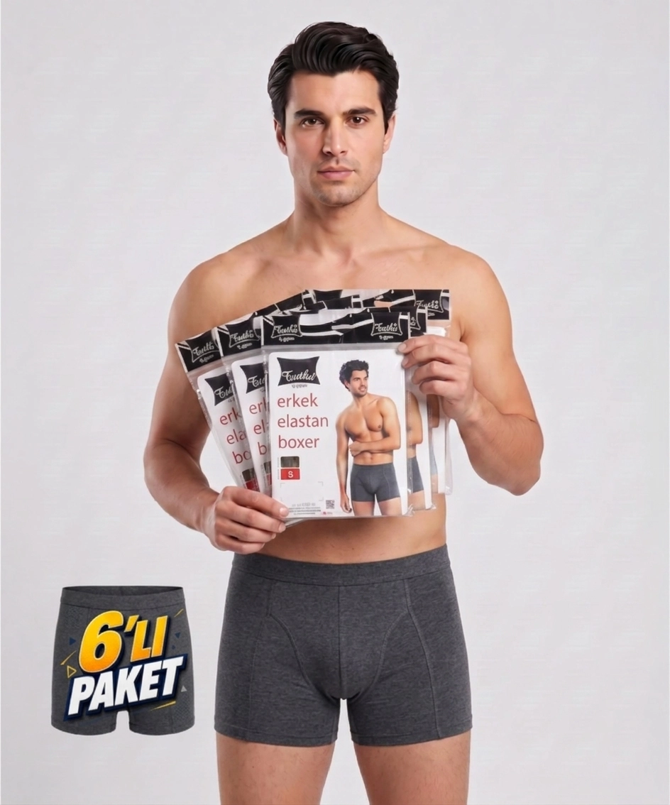 6'lı Paket Likralı Erkek Boxer - FÜME - 1