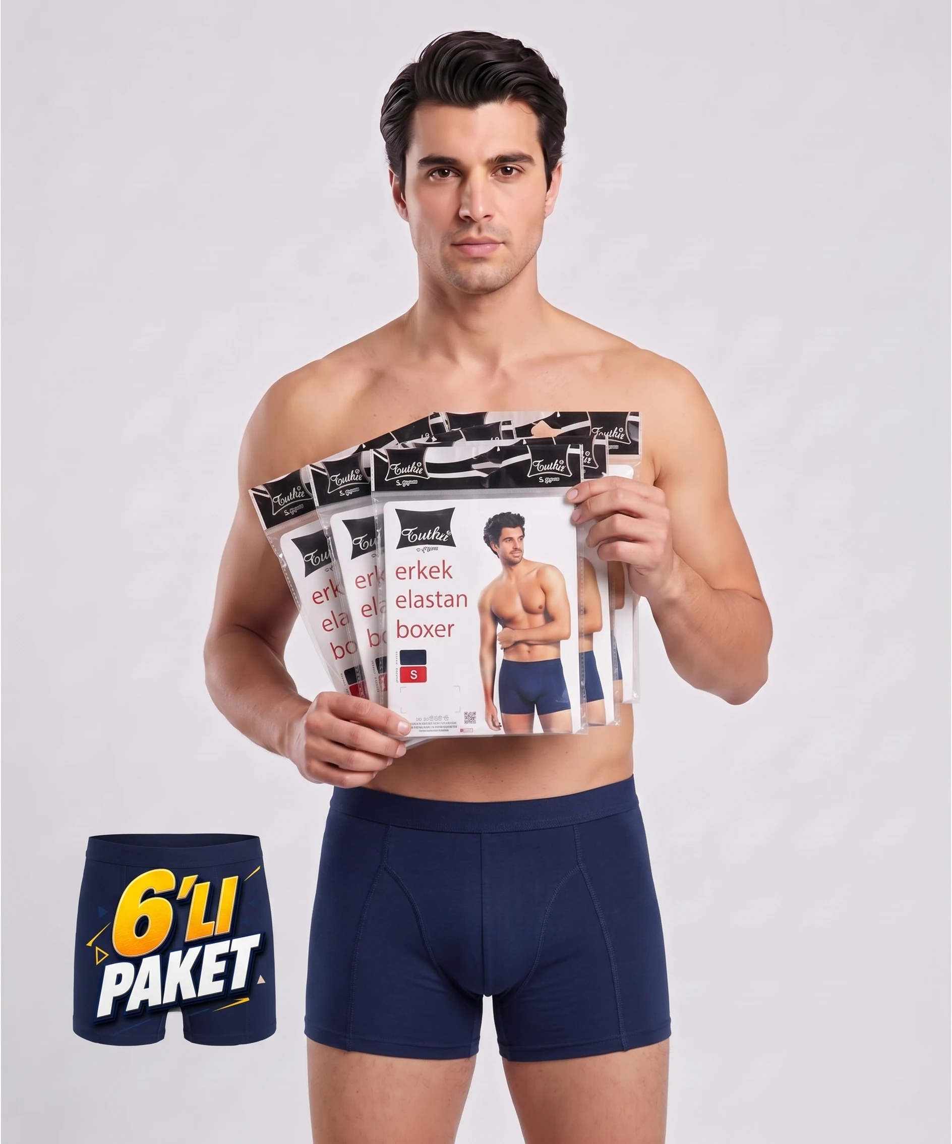 6'lı Paket Likralı Erkek Boxer - LACİVERT