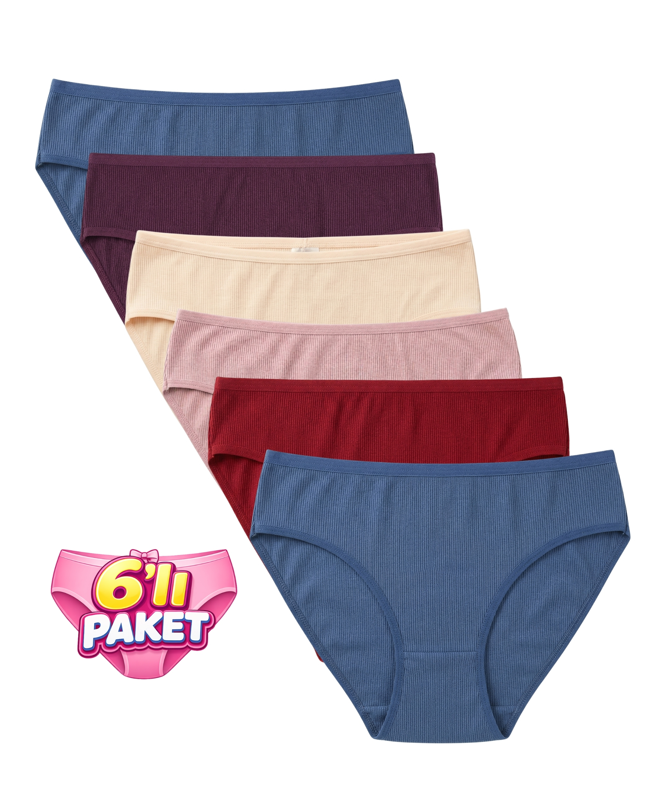 6'lı Paket Likralı Kaşkorse Bikini Külot - ASORTİ - 1
